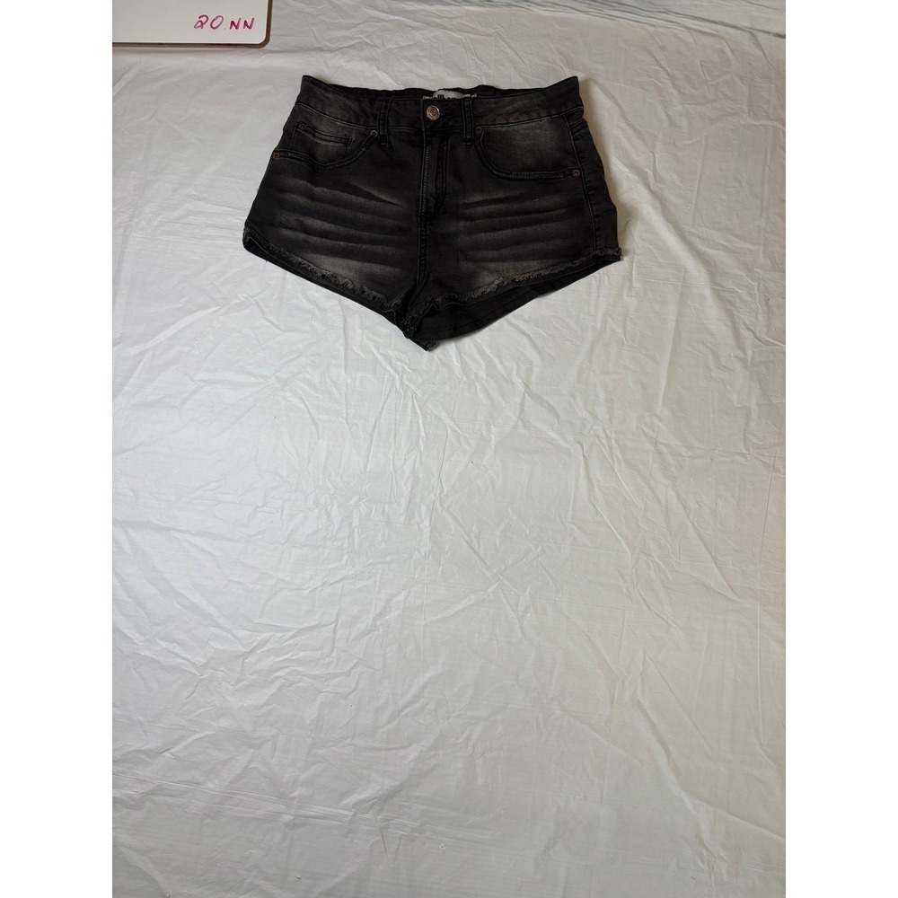 Dollhouse Black Wash Denim Shorts Juniors Size 9 Plaid Pockets Frayed Hem